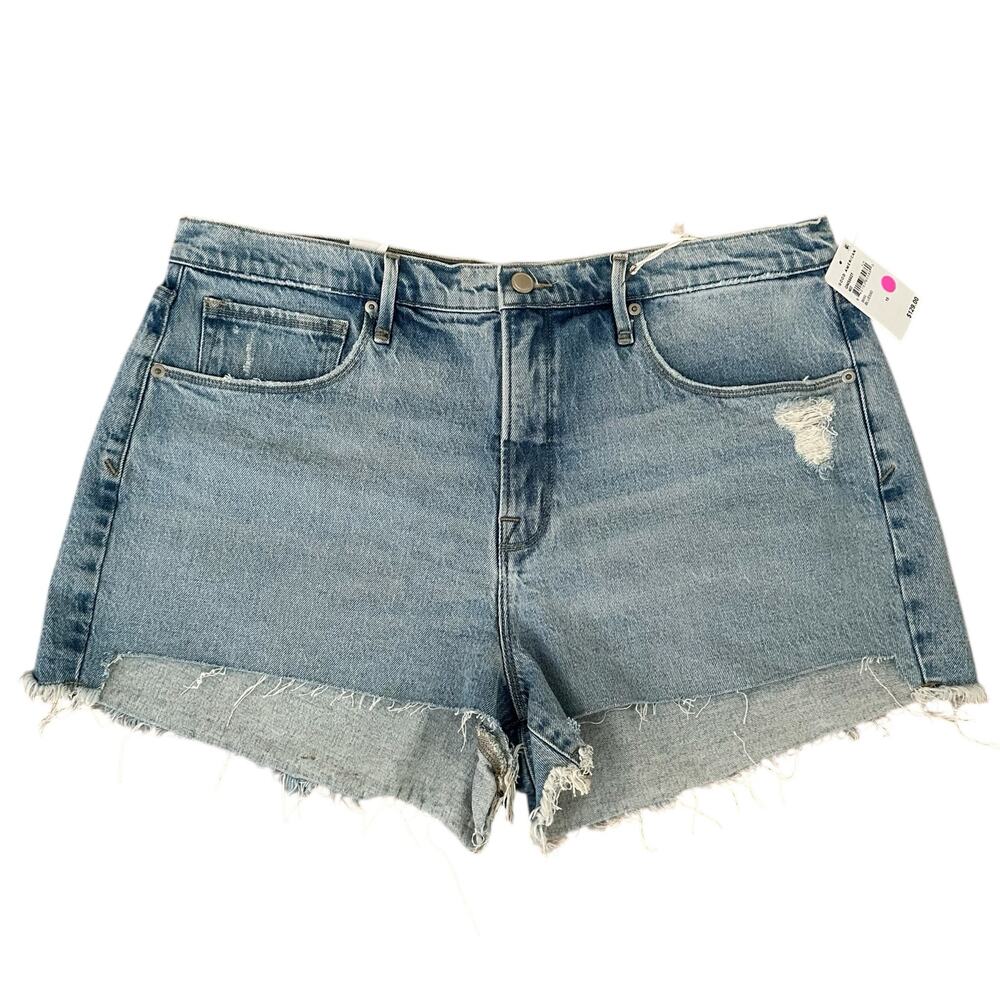 Good American Women High Rise 5 Pocket Design Raw Hem Jeans Shorts Size - 15 NWT - Picture 8 of 8